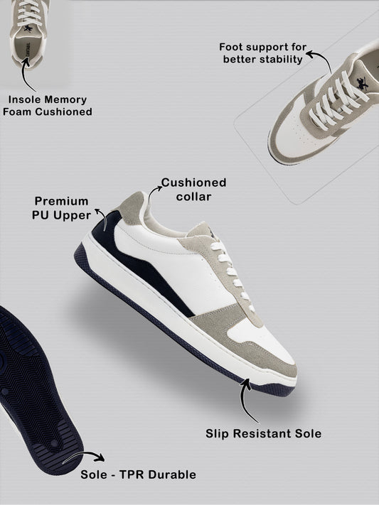 Men's White & Grey Colourblock Casual Sneakers
