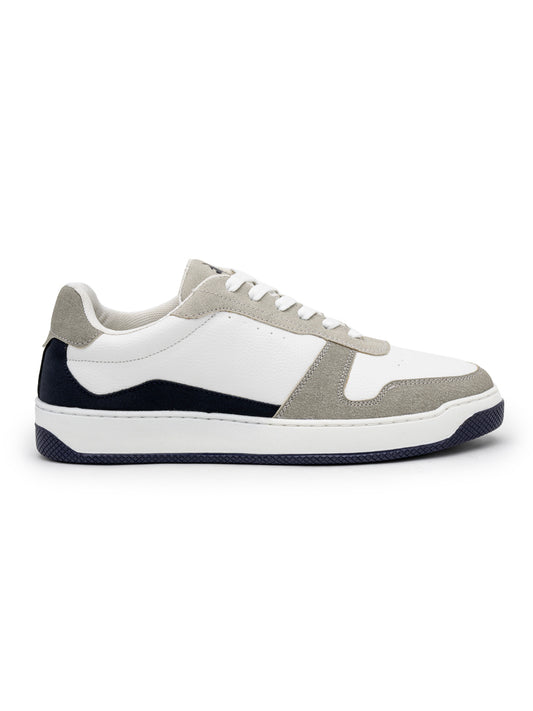 Men's White & Grey Colourblock Casual Sneakers