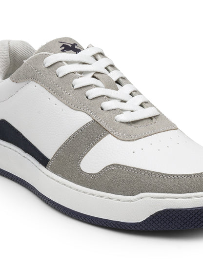 Men's White & Grey Colourblock Casual Sneakers