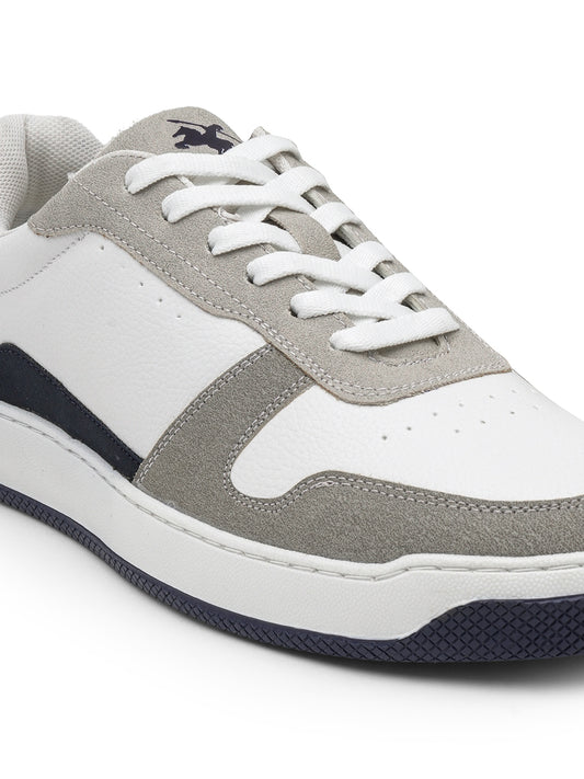 Men's White & Grey Colourblock Casual Sneakers