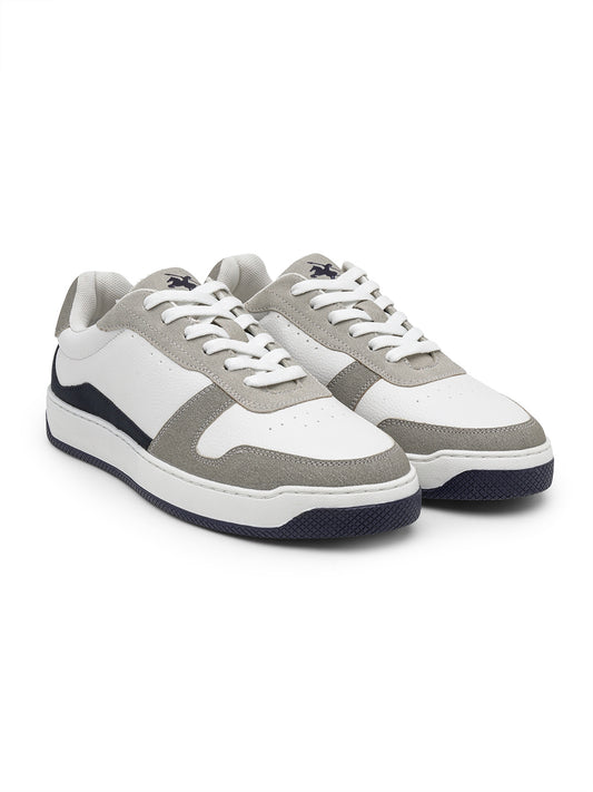 Men's White & Grey Colourblock Casual Sneakers