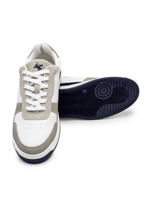 Men's White & Grey Colourblock Casual Sneakers