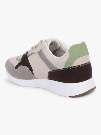 Men Lace-Up Beige Colorblock Casual Sneaker