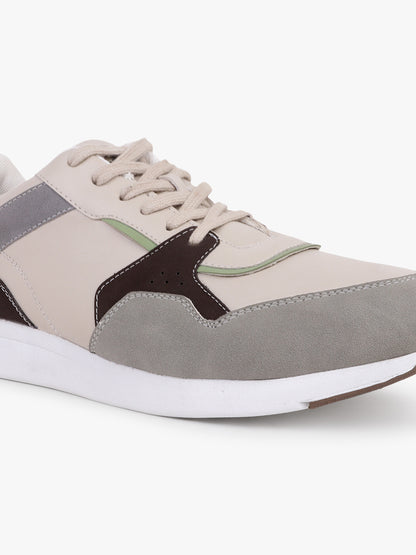 Men Lace-Up Beige Colorblock Casual Sneaker