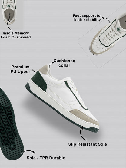 Men's White & Green Colourblock Casual Sneakers