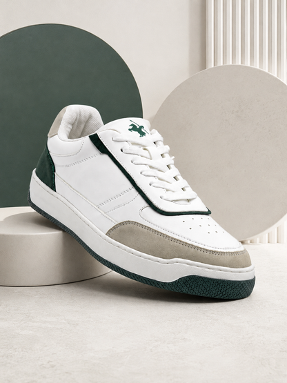 Men's White & Green Colourblock Casual Sneakers
