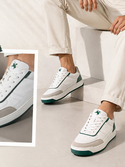 Men's White & Green Colourblock Casual Sneakers