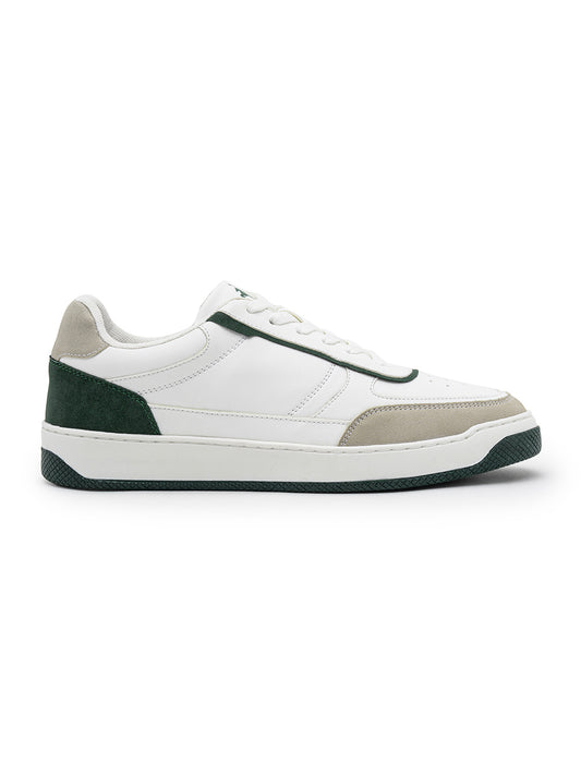 Men's White & Green Colourblock Casual Sneakers
