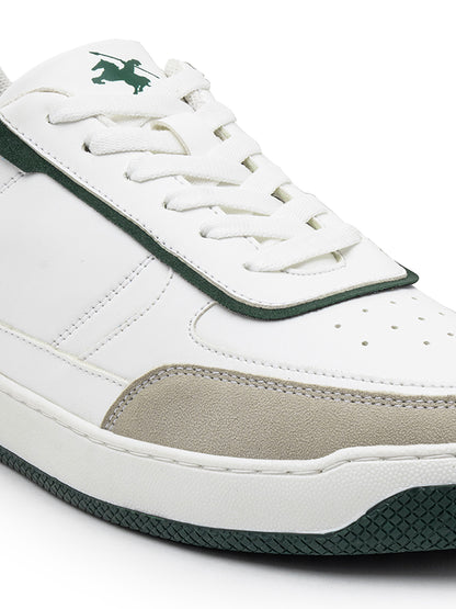 Men's White & Green Colourblock Casual Sneakers