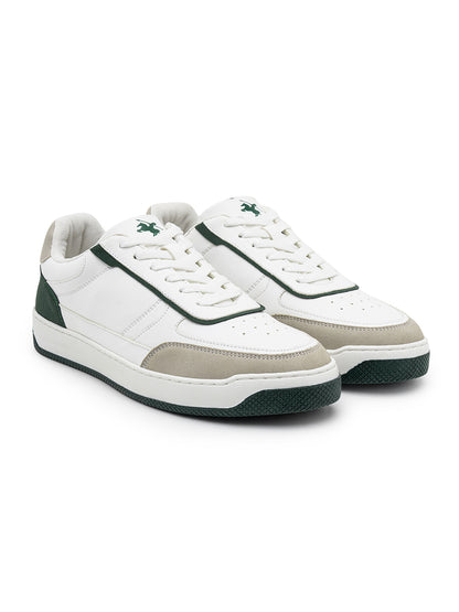 Men's White & Green Colourblock Casual Sneakers