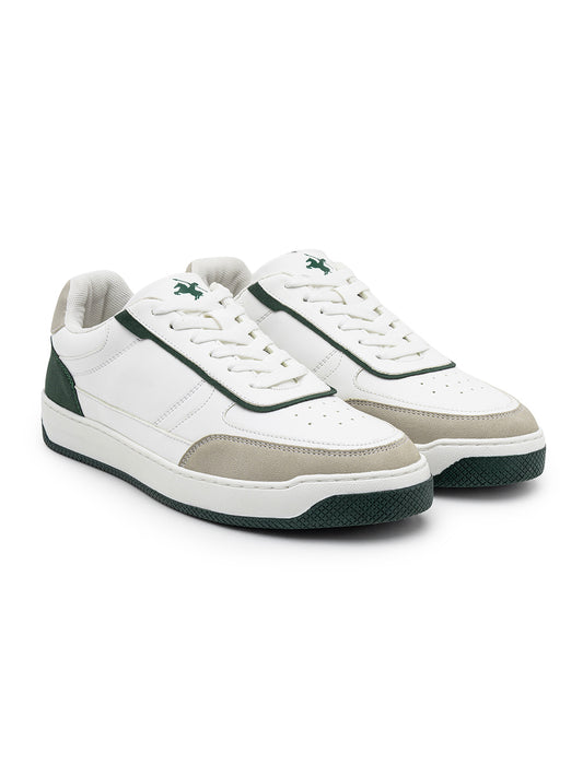Men's White & Green Colourblock Casual Sneakers
