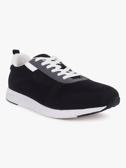 Men Lace-Up Black Self Design Casual Sneaker