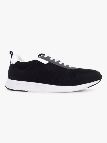 Men Lace-Up Black Self Design Casual Sneaker