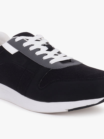 Men Lace-Up Black Self Design Casual Sneaker