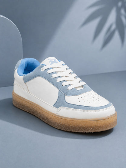 Men's White & Blue Colorblock Casual Sneakers Shoes