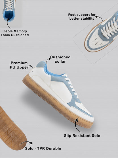 Men's White & Blue Colorblock Casual Sneakers Shoes