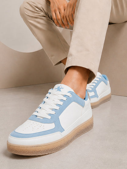 Men's White & Blue Colorblock Casual Sneakers Shoes