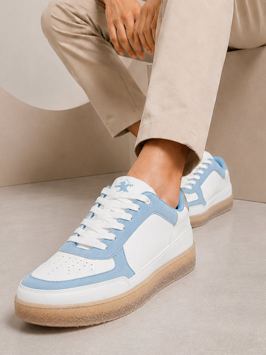 Men's White & Blue Colorblock Casual Sneakers Shoes