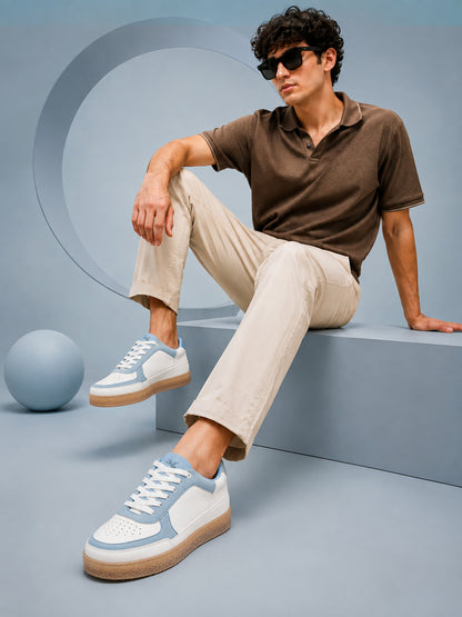 Men's White & Blue Colorblock Casual Sneakers Shoes