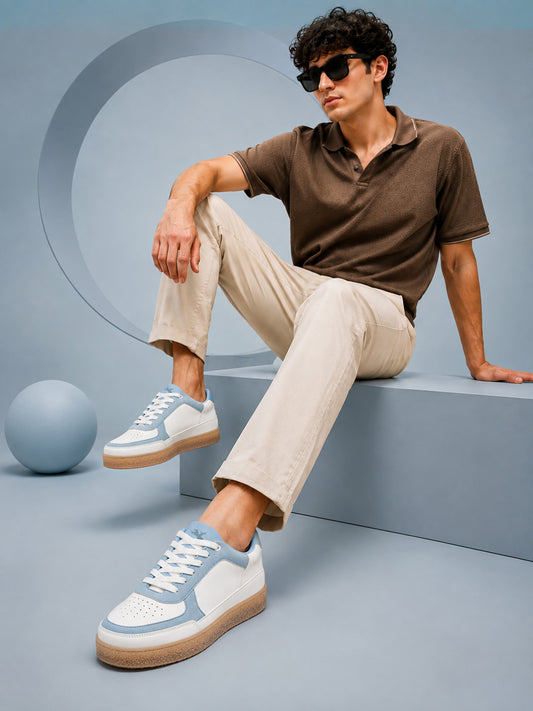 Men's White & Blue Colorblock Casual Sneakers Shoes