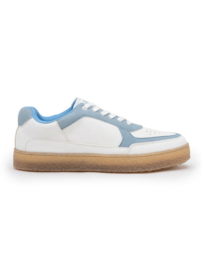 Men's White & Blue Colorblock Casual Sneakers Shoes