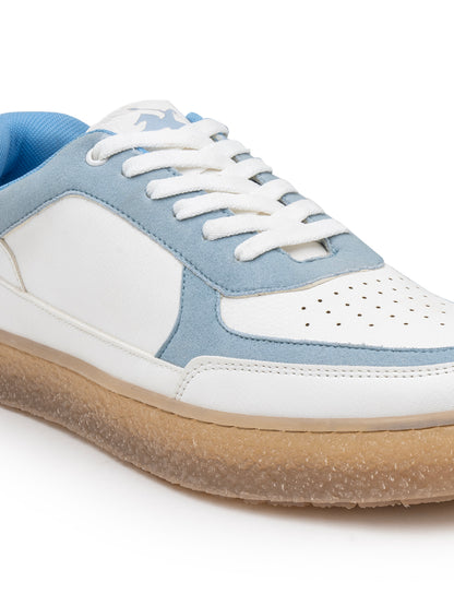 Men's White & Blue Colorblock Casual Sneakers Shoes