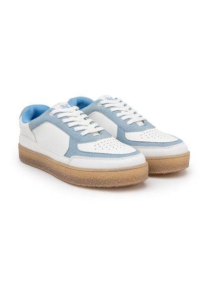 Men's White & Blue Colorblock Casual Sneakers Shoes