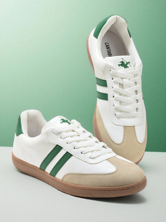 Men's White & Green Colorblock Casual Sneakers Shoes