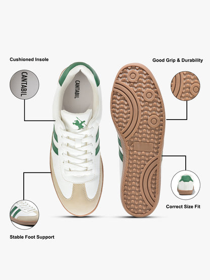 Men's White & Green Colorblock Casual Sneakers Shoes