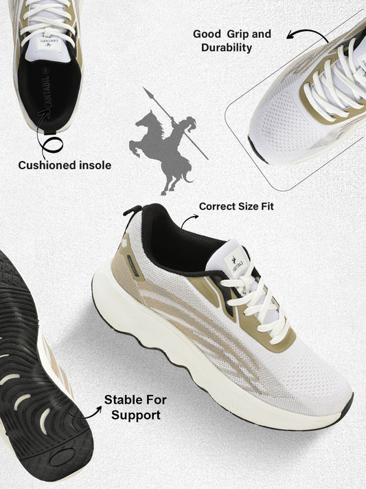 Men's White & Beige Colorblock Casual Sports Shoes