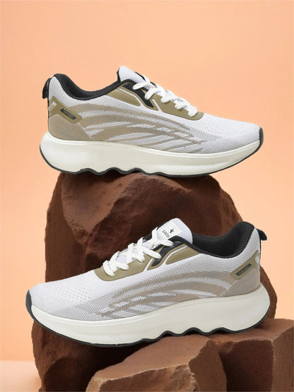 Men's White & Beige Colorblock Casual Sports Shoes