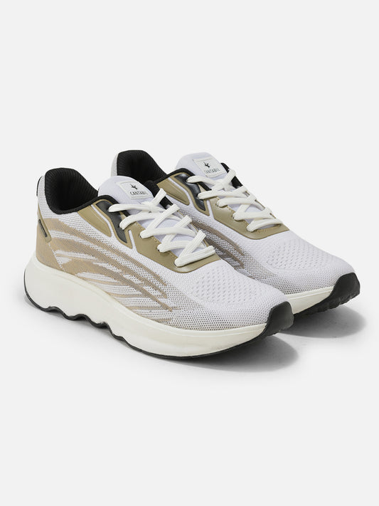 Men's White & Beige Colorblock Casual Sports Shoes