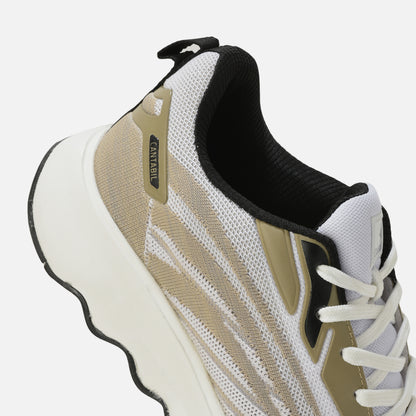 Men's White & Beige Colorblock Casual Sports Shoes