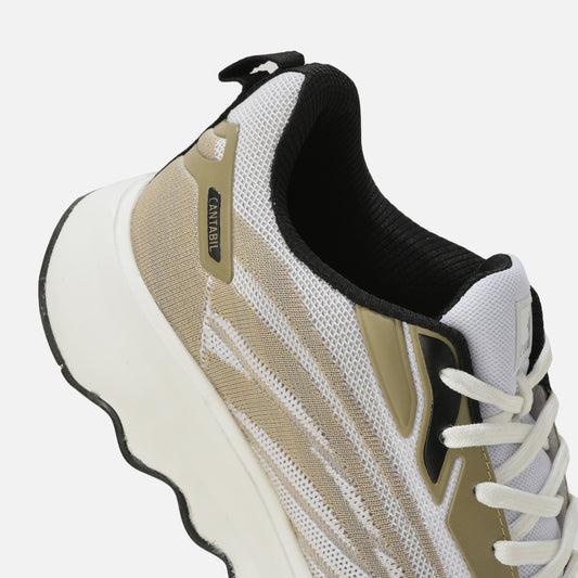 Men's White & Beige Colorblock Casual Sports Shoes