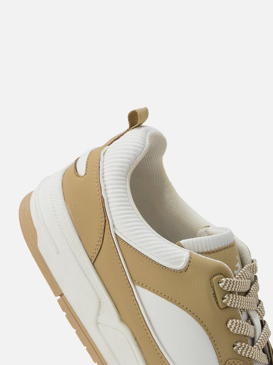 Men's White & Beige Colorblock Casual Sneakers Shoe