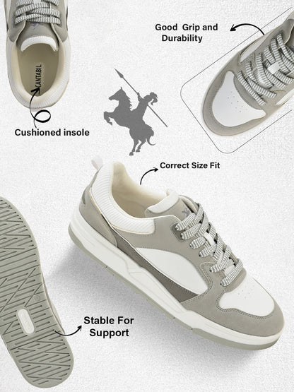 Men's White & Grey Colorblock Casual Sneakers Shoe