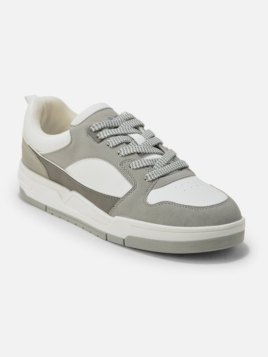 Men's White & Grey Colorblock Casual Sneakers Shoe