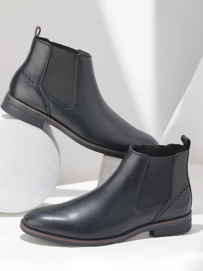 Men's Black Solid Casual Boots