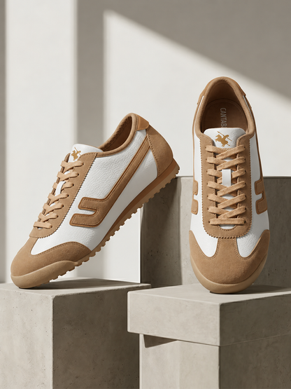 Men's White & Beige Colorblock Casual Sneakers