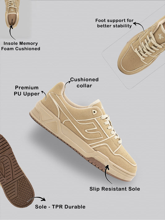 Men's Beige Colourblock Casual Sneakers