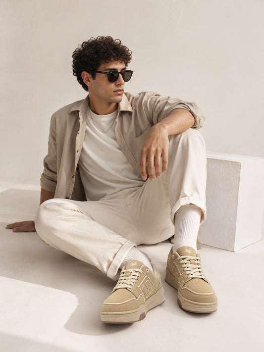 Men's Beige Colourblock Casual Sneakers