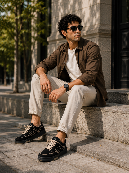 Men's Black Colourblock Casual Sneakers