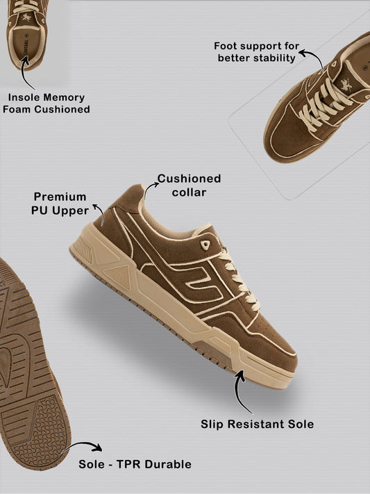 Men's Brown Colourblock Casual Sneakers