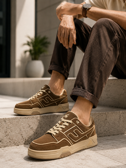 Men's Brown Colourblock Casual Sneakers