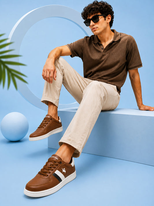 Men's Brown Colourblock Casual Sneakers