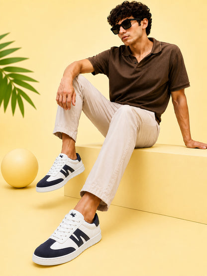 Men's White & Navy Colourblock Casual Sneakers
