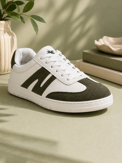 Men's White & Green Colourblock Casual Sneakers