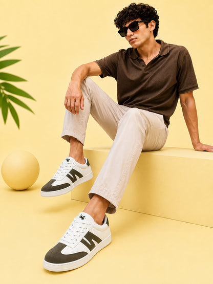 Men's White & Green Colourblock Casual Sneakers
