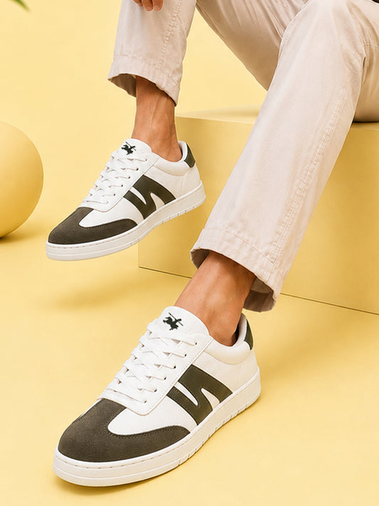 Men's White & Green Colourblock Casual Sneakers