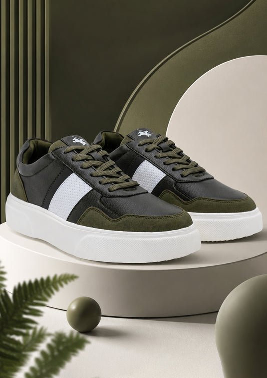 Men's Olive Colourblock Casual Sneakers